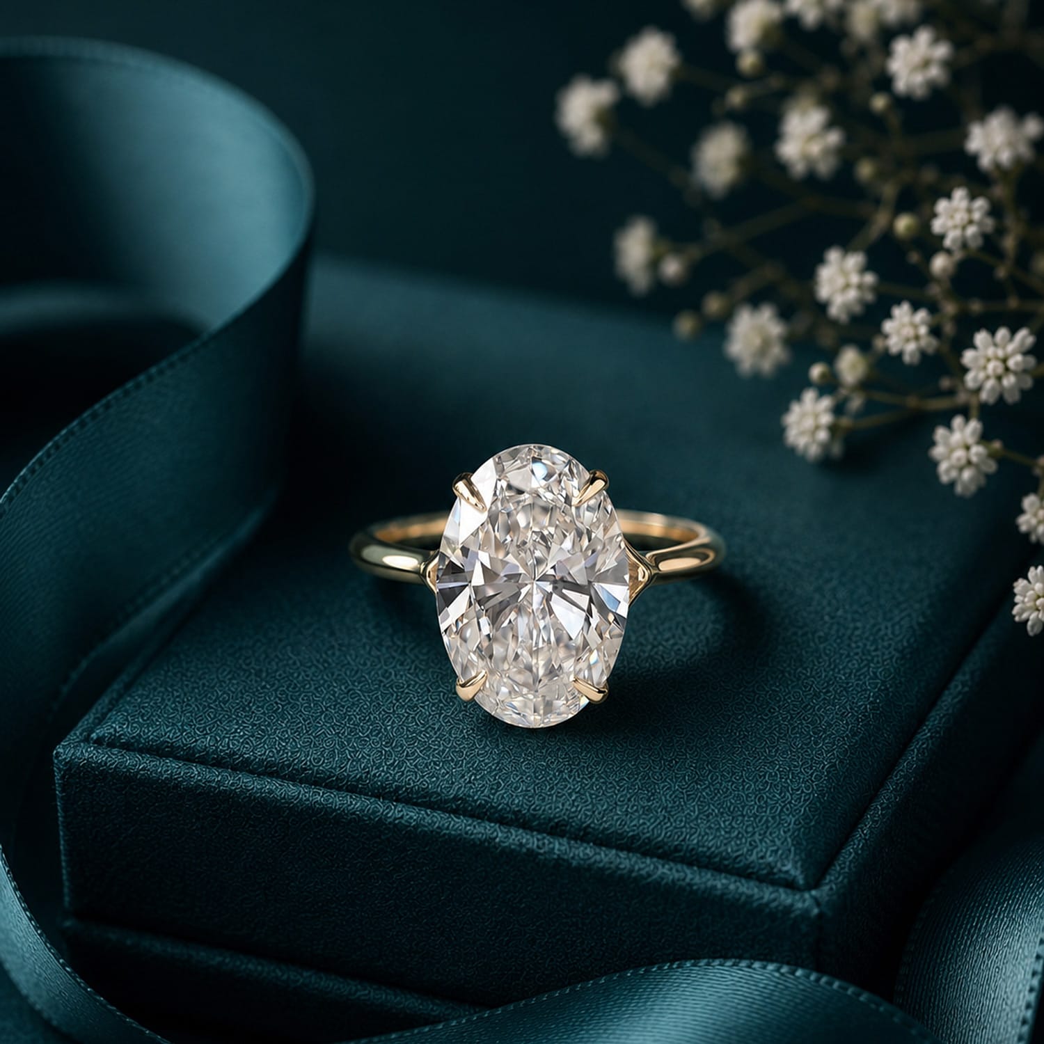 Pierścionek Eternal Oval 5 ct, diament laboratoryjny 5.2 ct, żółte złoto