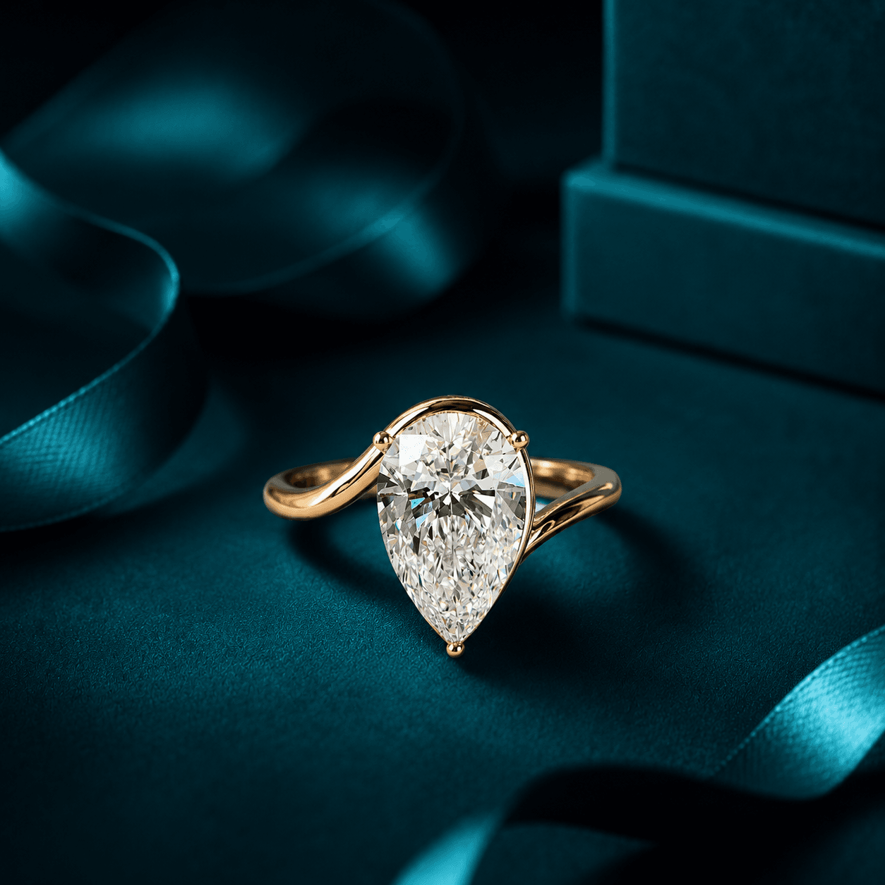 Pierścionek Eternal Dream z diamentem laboratoryjnym Pear 2,61 ct E VVS1, żółte złoto 585